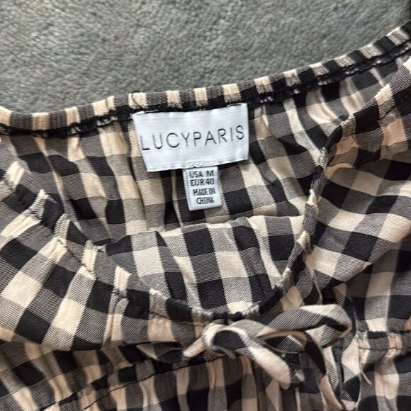 Checkered Puff Sleeve Top - LUCY PARIS - Size Medium - Brand New - Open Back - Picture 2 of 3